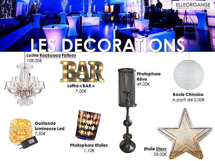 Location de mobilier – Elleorganise – Les décorations